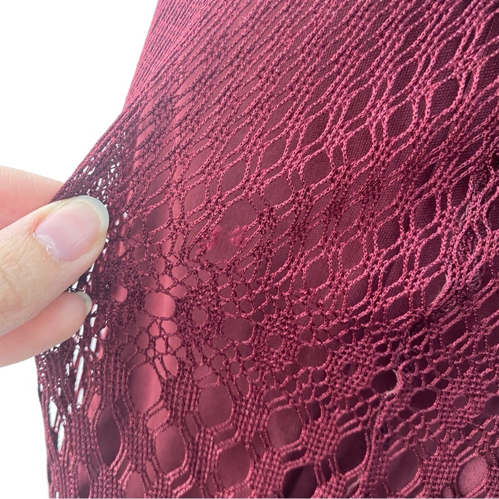 VTG Y2K Burgundy Bodycon Midi Dress Crochet Short Sleeve Daphne Frasier‎ Sz S - Picture 9 of 13
